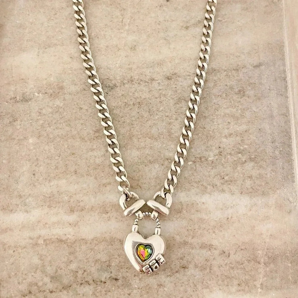 925 Sterling Silver Curb Chain Link Necklace Heart Necklace Heart Lock Chain - Picture 4 of 8